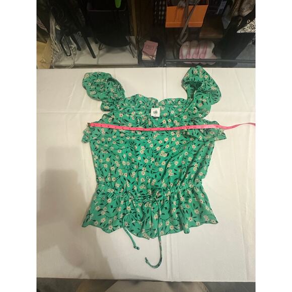 Cabi Green Floral Ruffle Blouse – Size S, Daisy Print with Waist Tie - Picture 5 of 10